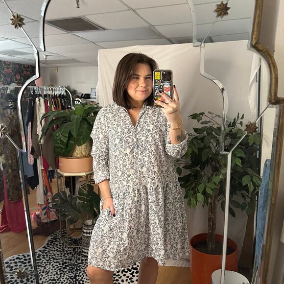 Grayson Floral Long Sleeve Mini Shirt Dress Gray 3 - Picture 7 of 7